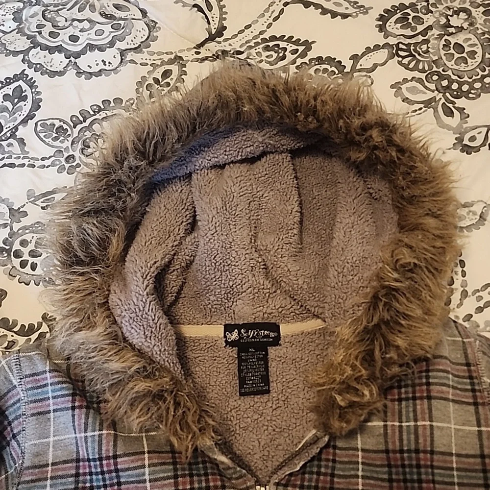 Self Esteem Gray Faux Fur Hoodie - Picture 3 of 4